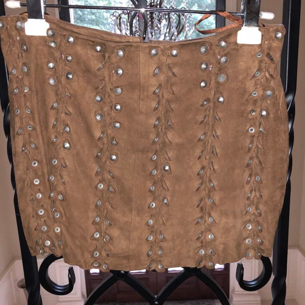 Gryphon Camel Colored Suede Embellished Skirt